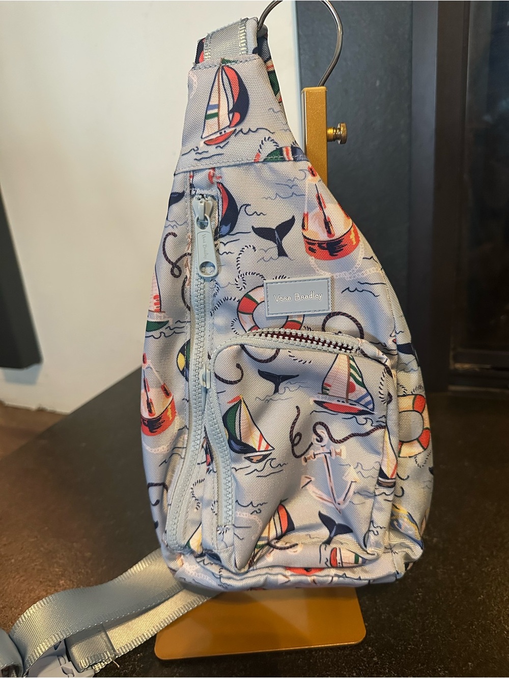 Vera Bradley Light Blue Nautical Sling Crossbody with Multicolor Sailboats